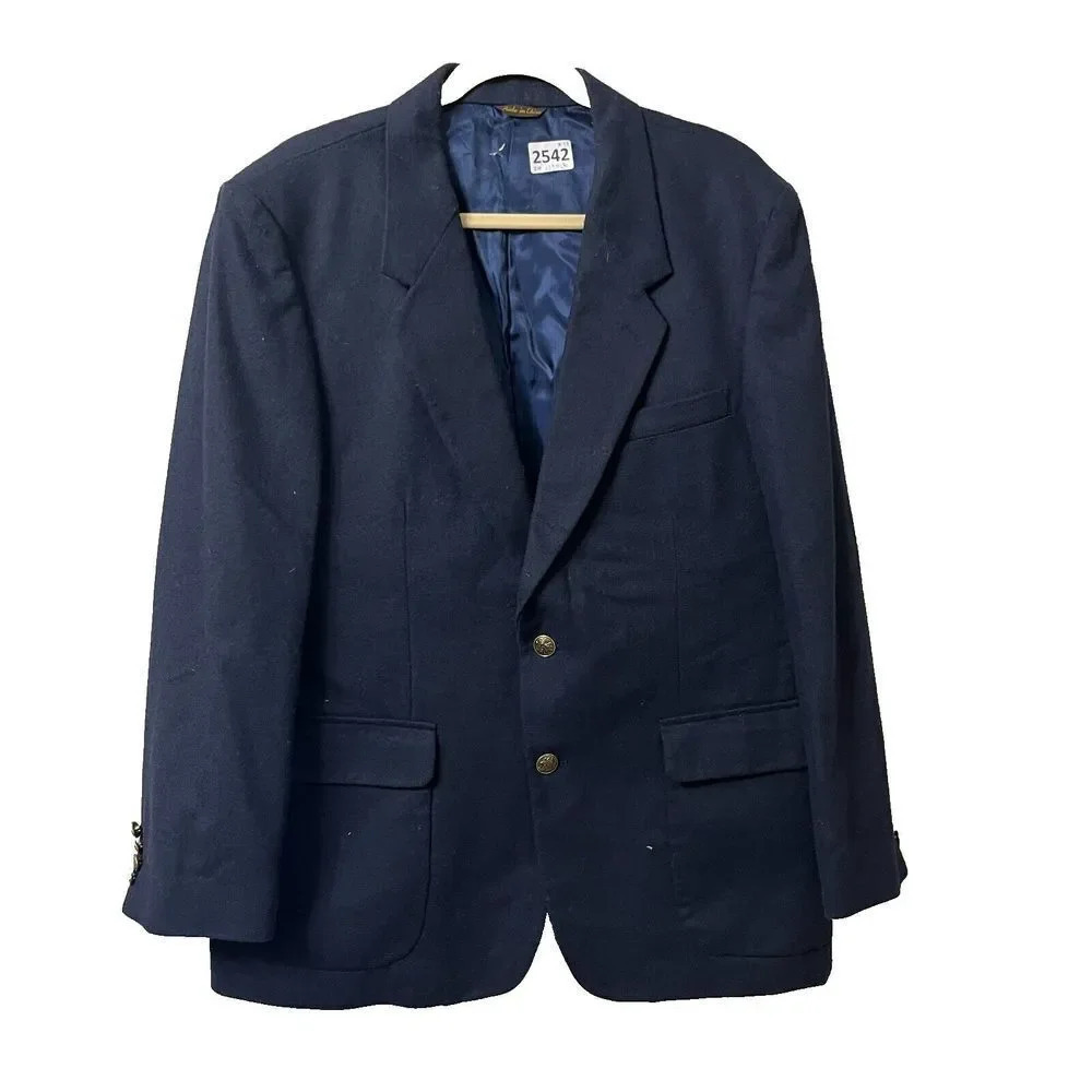 Ardsley Men Navy Blue Blazer 44R Single Breast Wool Blend Sport Coat Gold Button